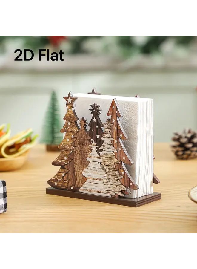 حامل مناديل خشب شجرة عيد الميلاد موزع ورق تواليت ديكور عطلة ريفي هدية - Image 1